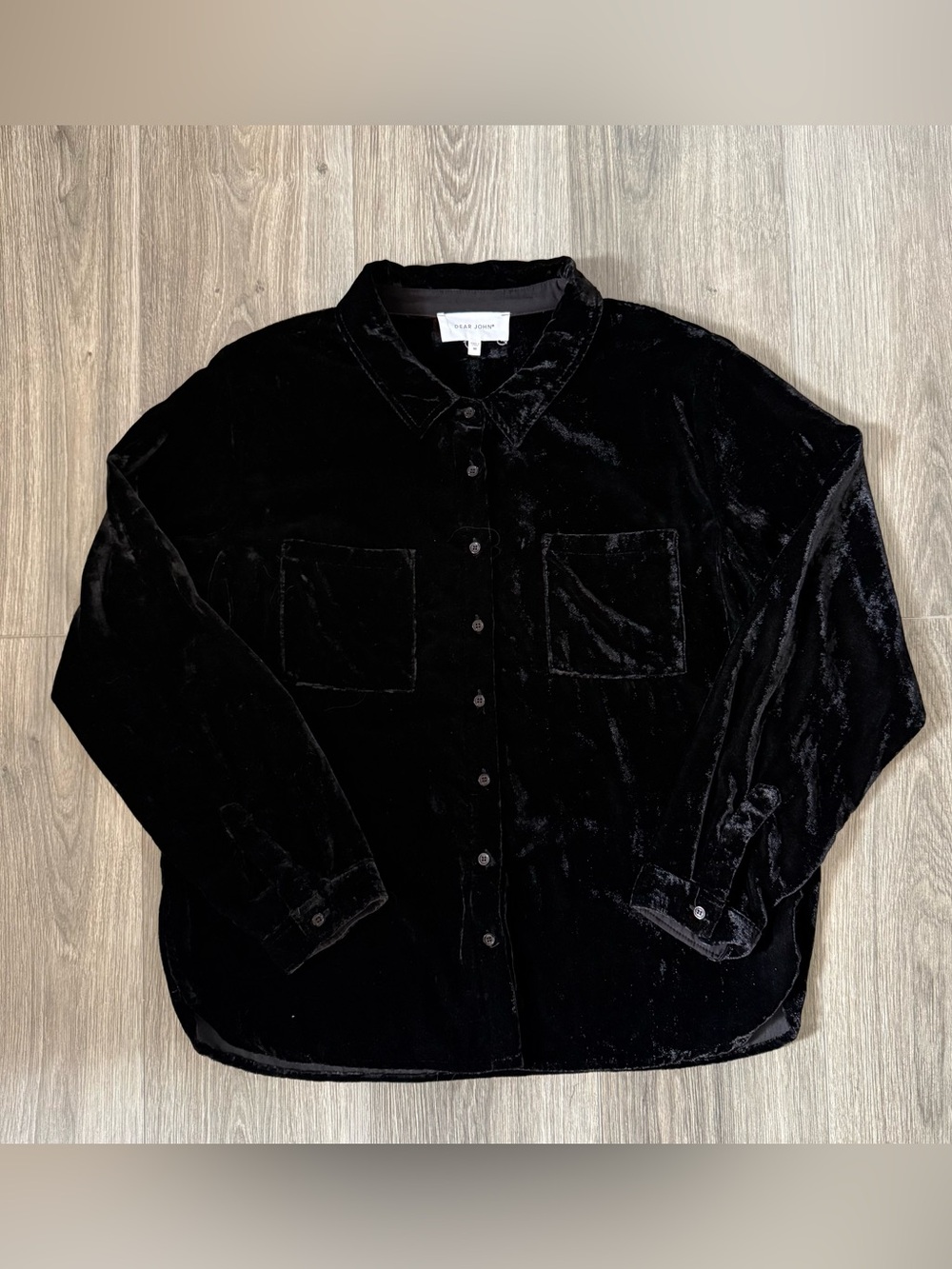 Dear John Black Velvet Button Down Shirt Size Medium